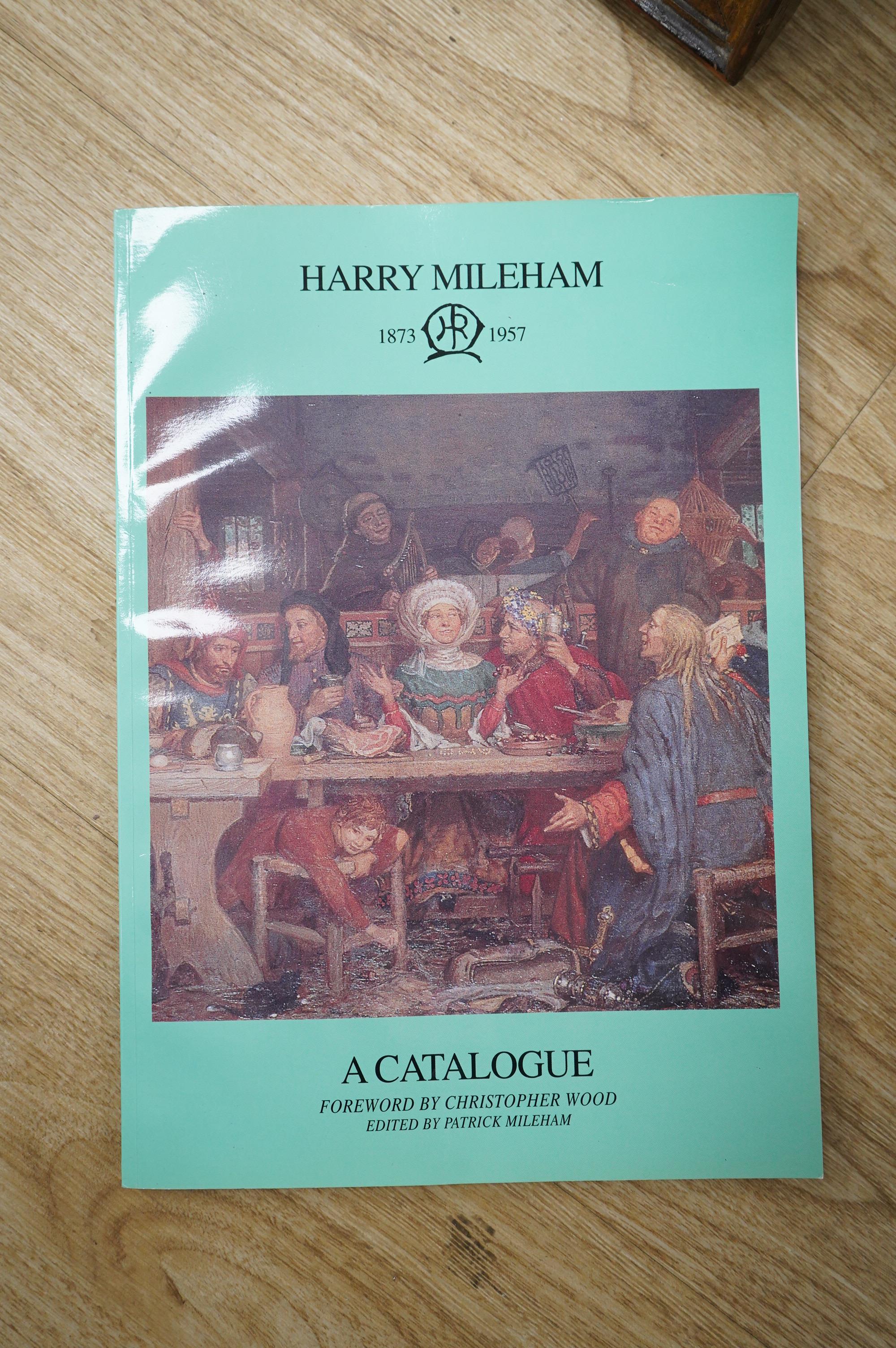 Harry Mileham (1873-1957), 'The Vintage', signed, fan shaped watercolour heightened with white, together with a catalogue of works by the artist, 42 x 84cm